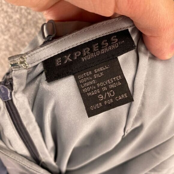 Express Skirt Suit Women 9/10 Blue Rhinestone Zipper Sleeveless Silk Lined - Picture 8 of 12